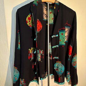 Harari Asian Themed Silk Blouse/Tunic Size Large
